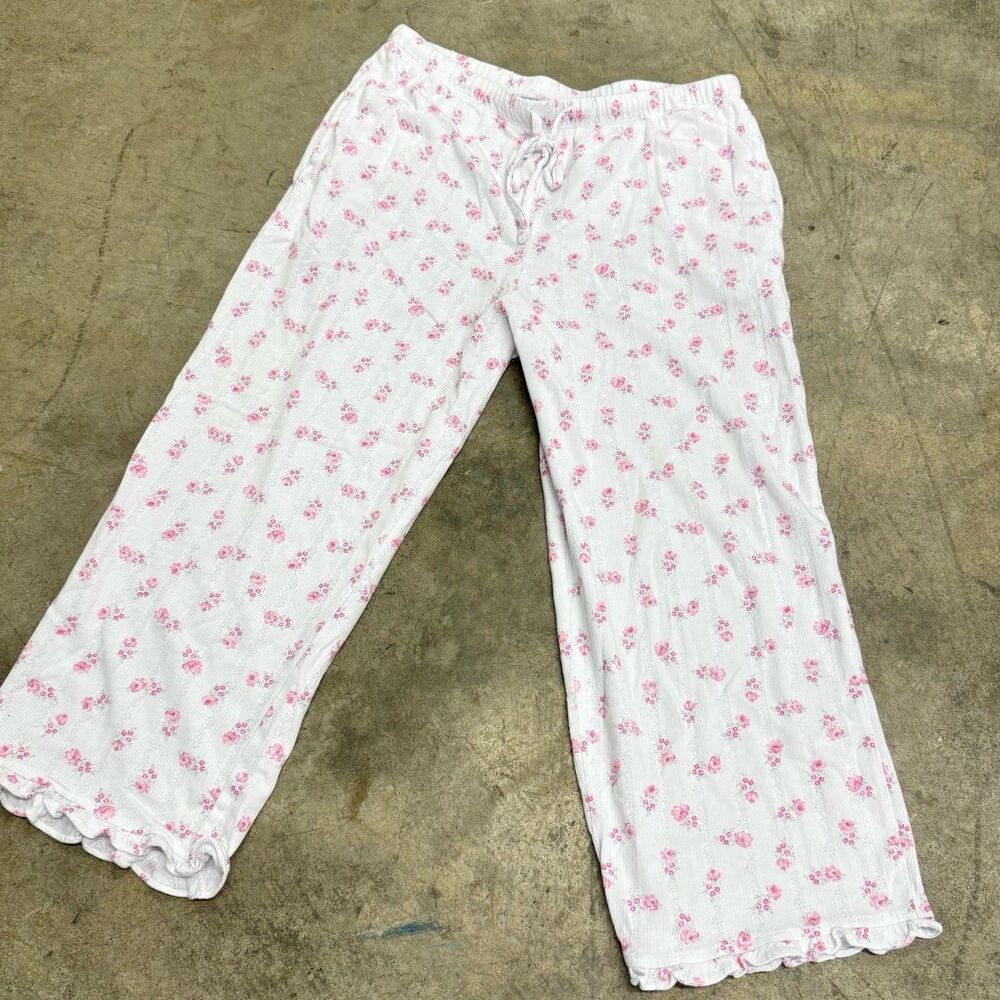 Vintage pointelle coquette rose floral ruffled pj pants